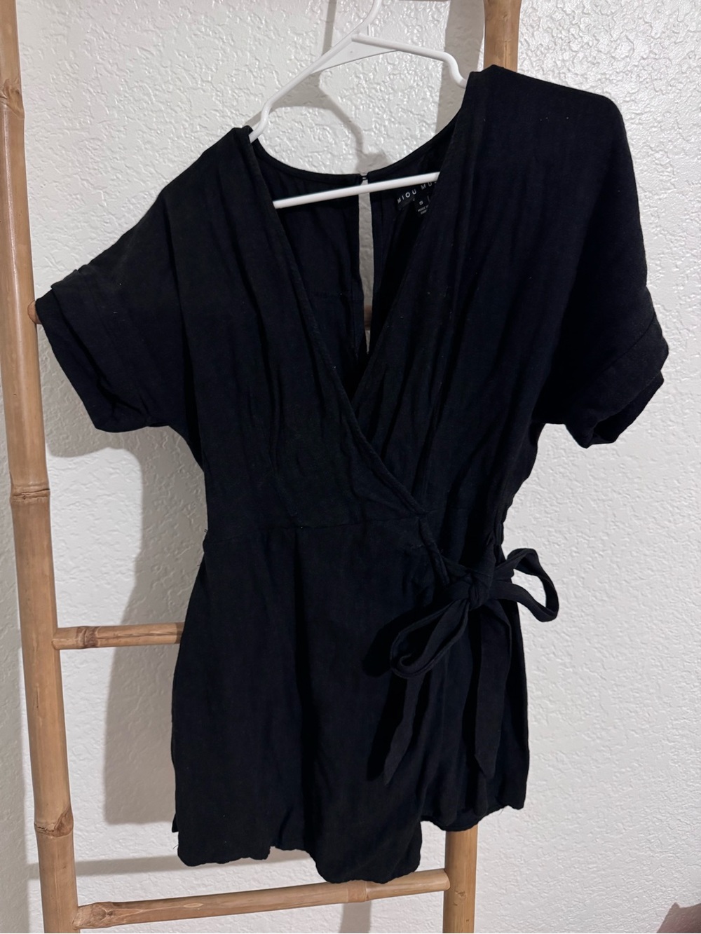 Black Wrap Short Sleeve Romper - Women